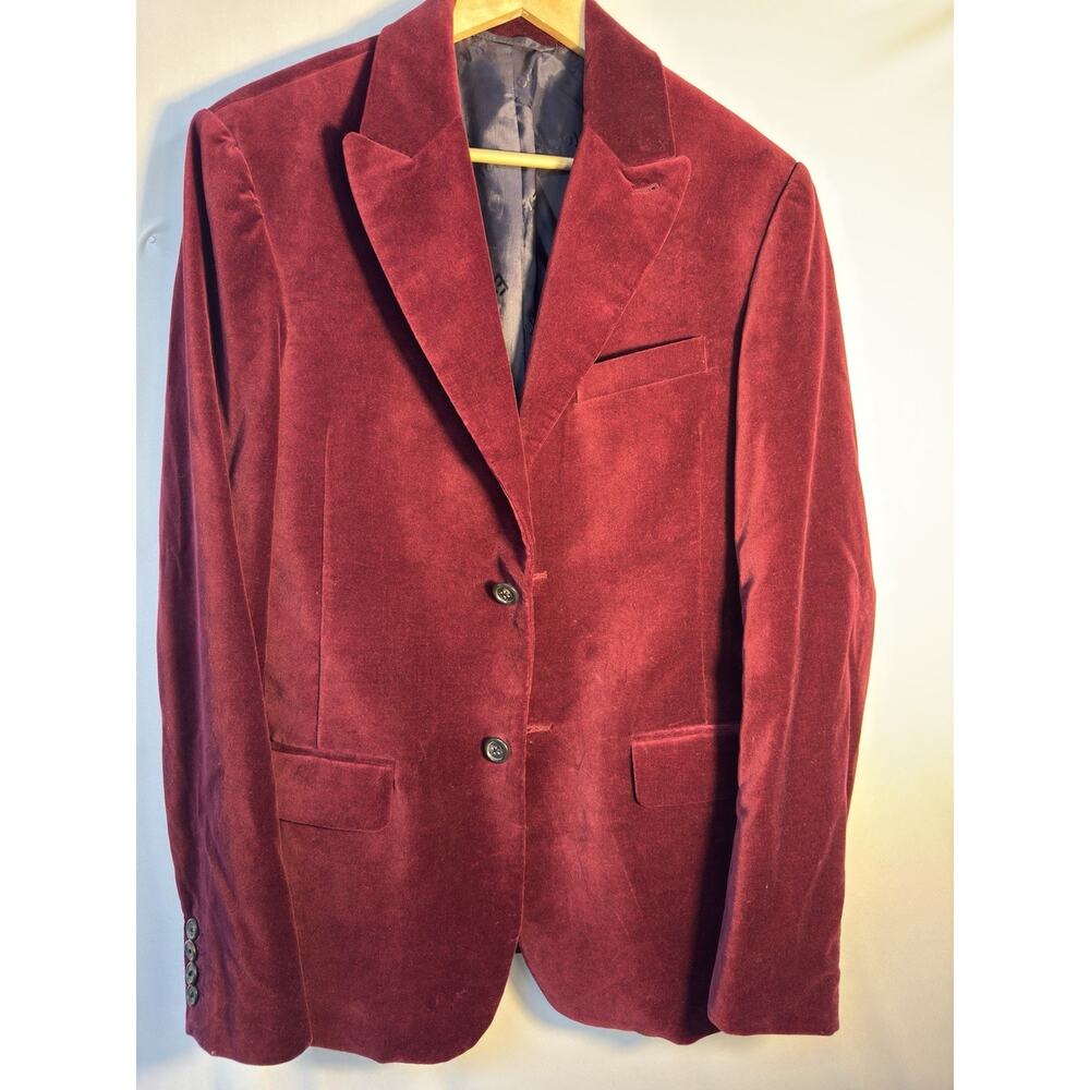 Ezra Fitch Velvet Blazer Wine Red Mens M Sport Coat Holiday Party‎ Jacket
